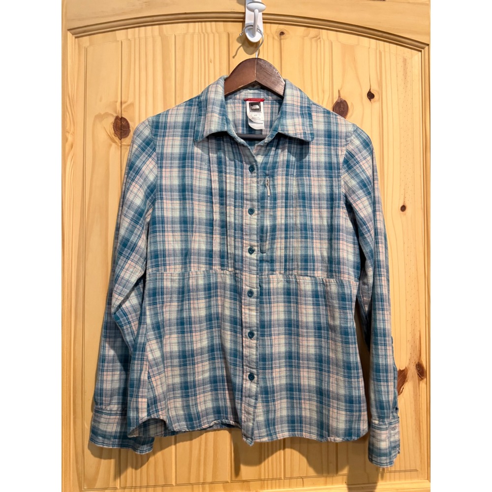 The North Face Womens Blue Pink Plaid Long Sleeve Button Down Shirt Medium